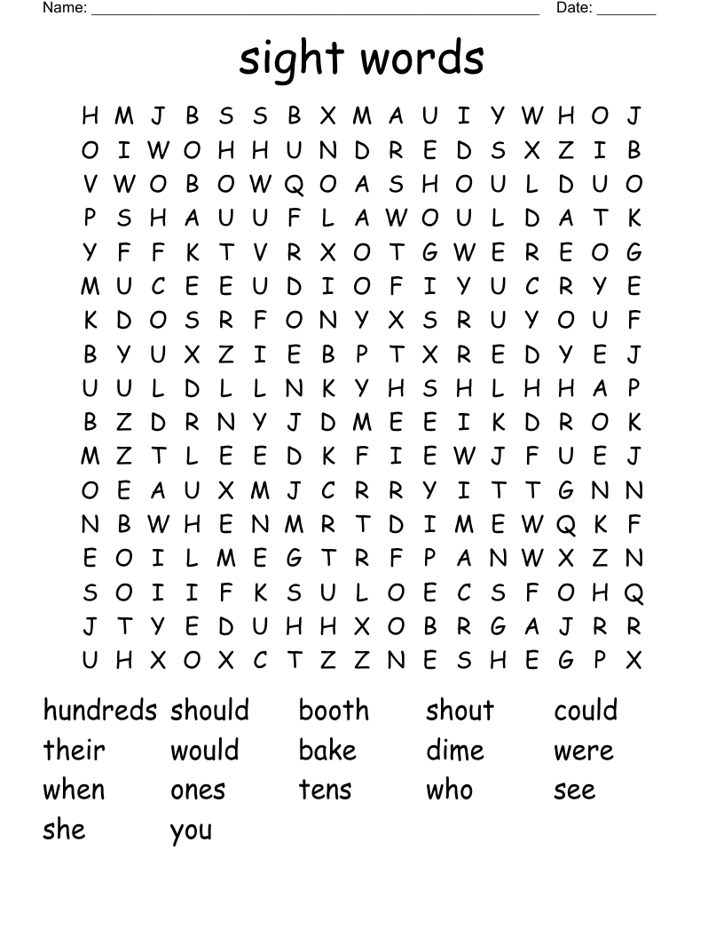 sight words Word Search