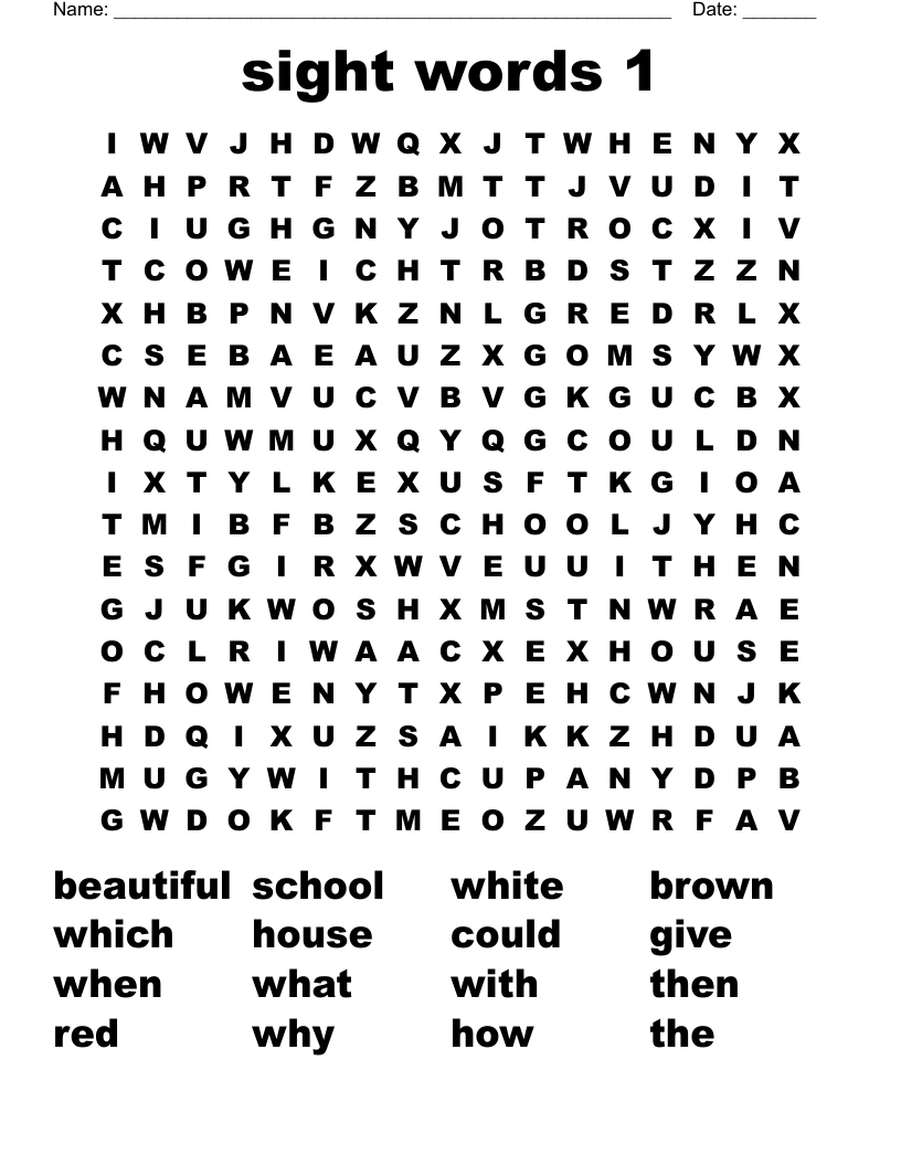 sight words 1 Word Search
