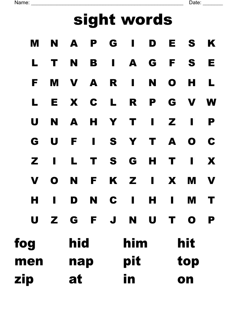 sight words Word Search