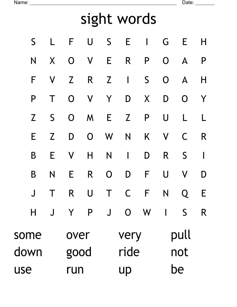 sight words Word Search