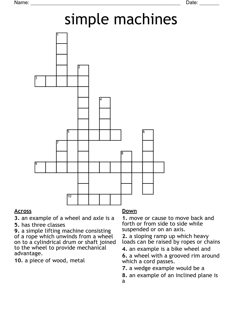 Simple Machines Crossword WordMint