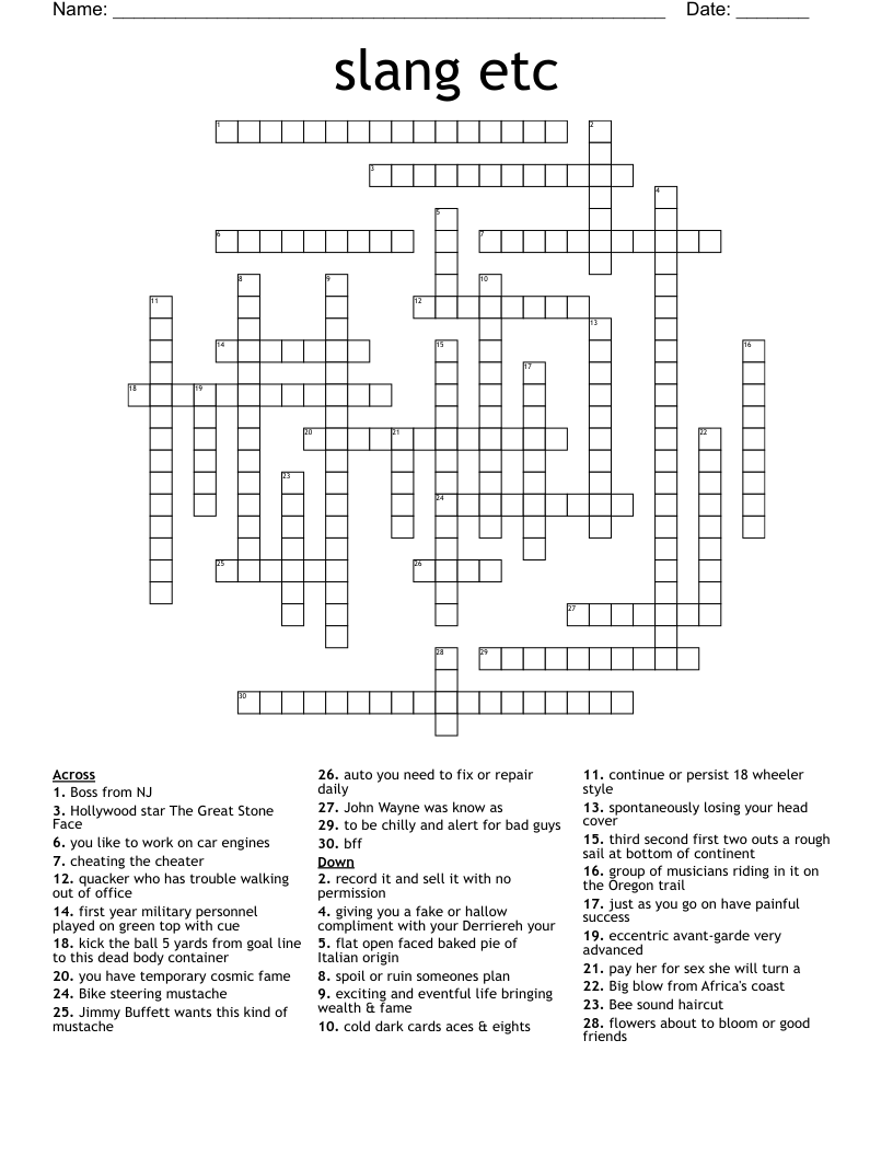 slang etc Crossword