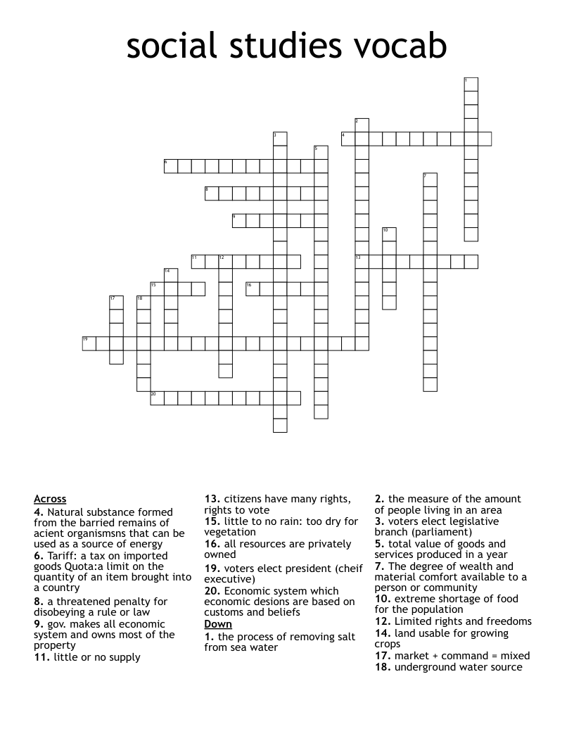 social studies vocab Crossword - WordMint
