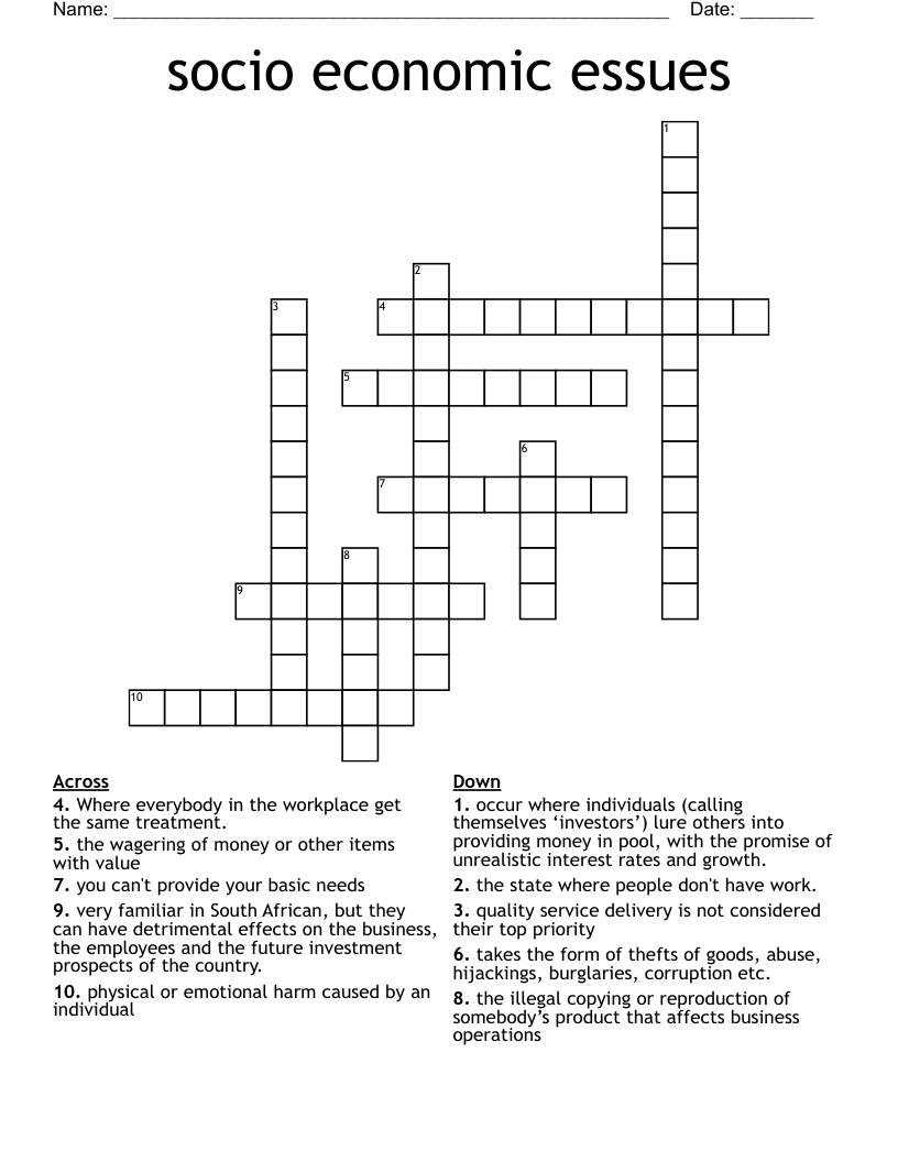 socio economic essues Crossword