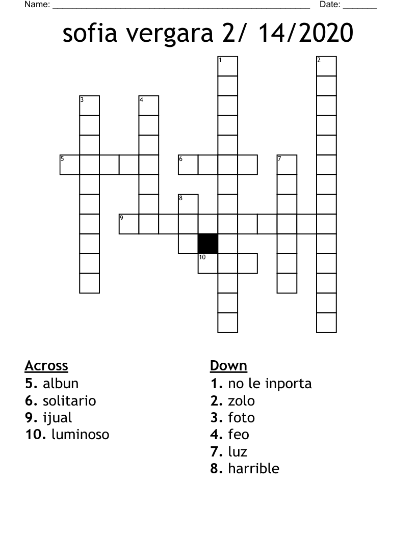 sofia vergara  2/ 14/2020 Crossword
