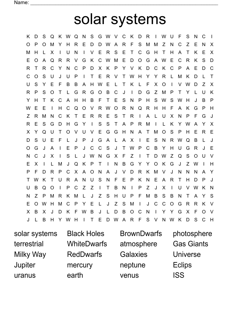 solar systems Word Search