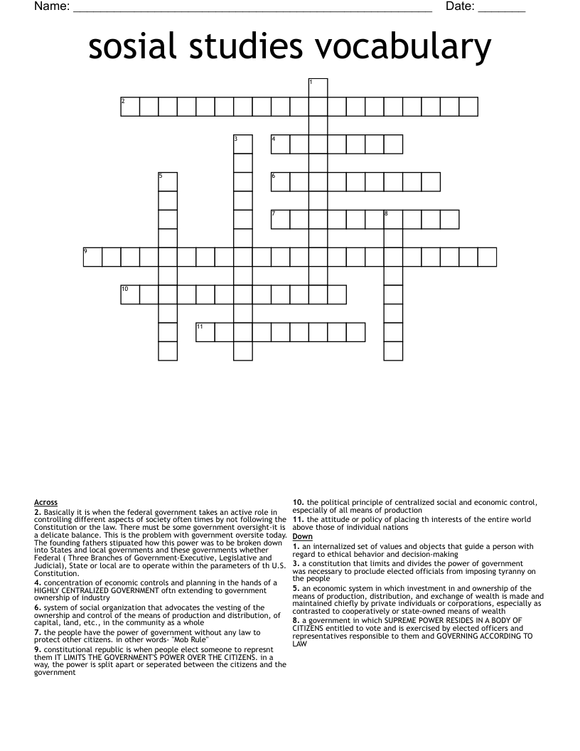 sosial studies vocabulary Crossword