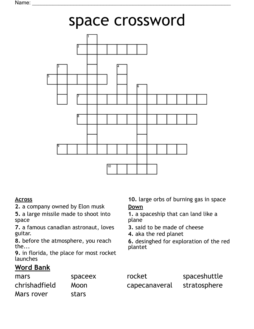 Space Crossword WordMint