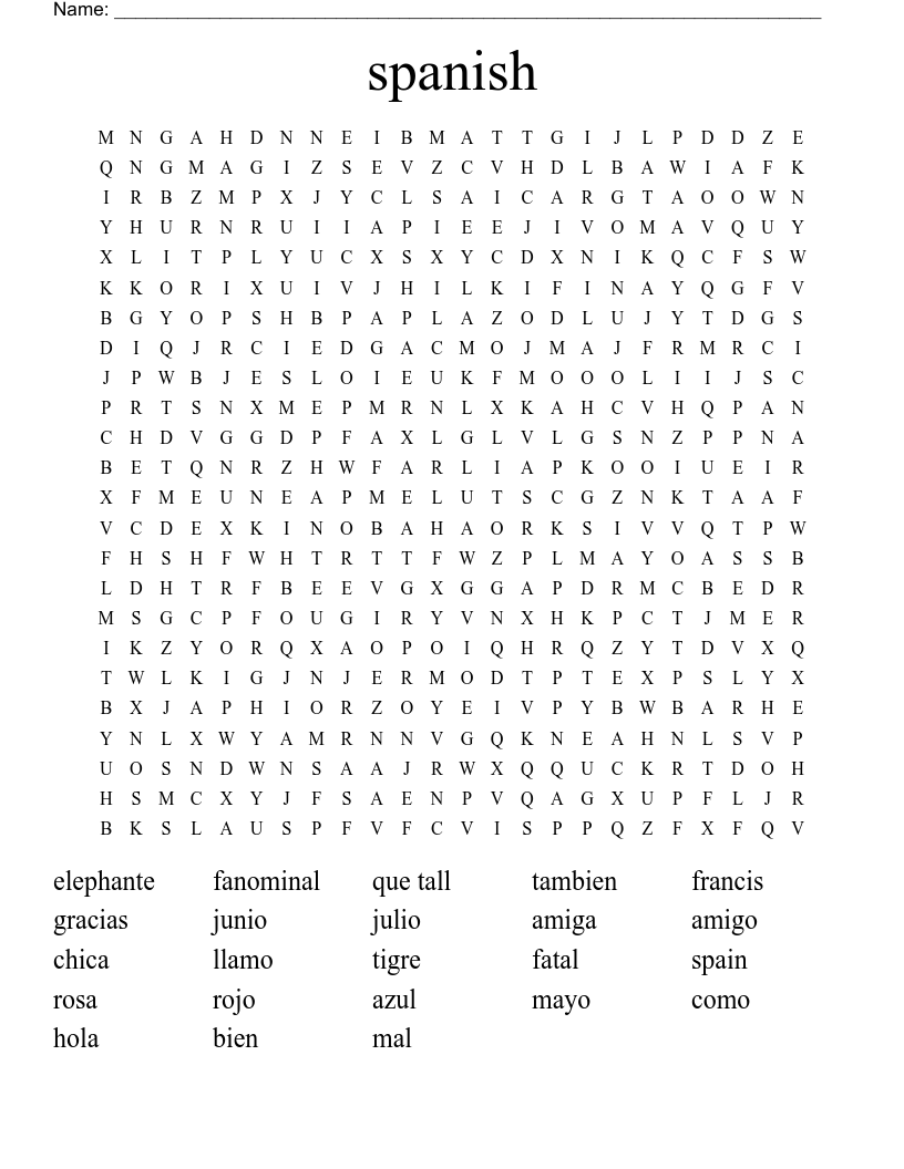 spanish  Word Search