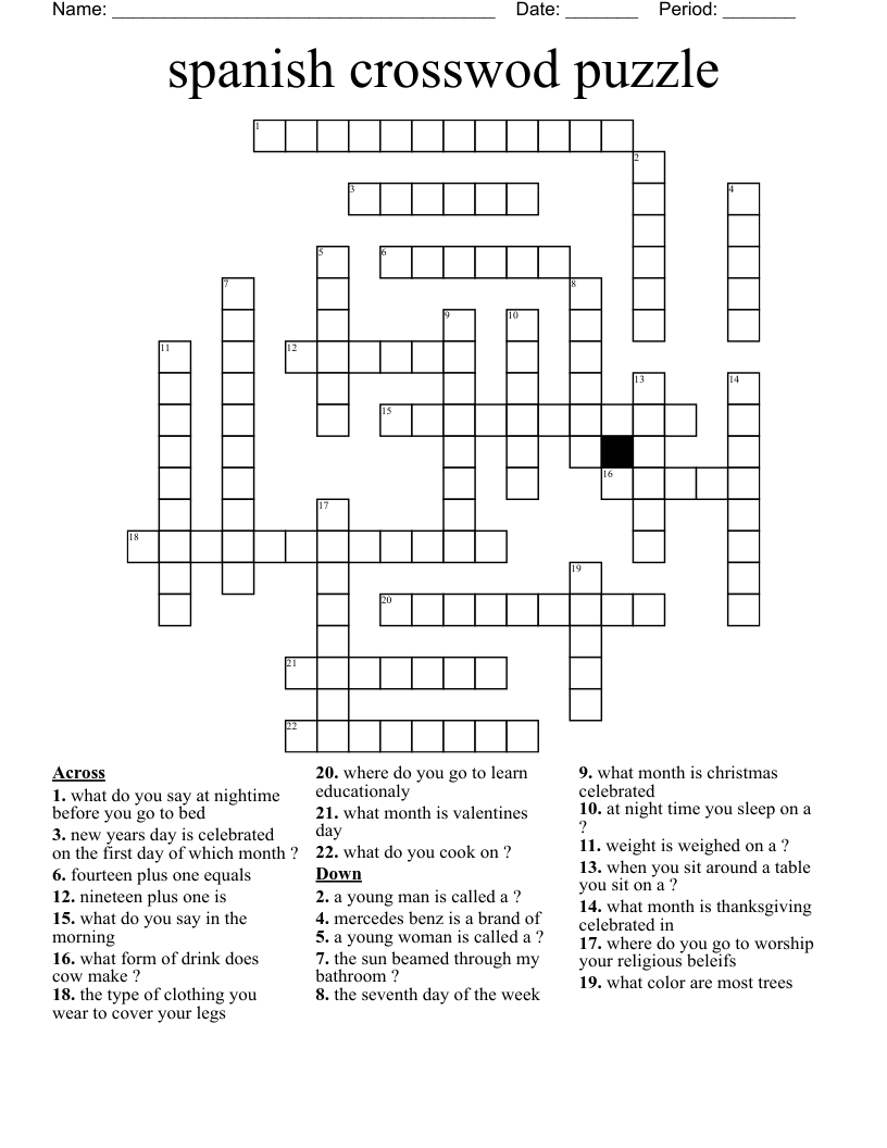 spanish crosswod puzzle Crossword