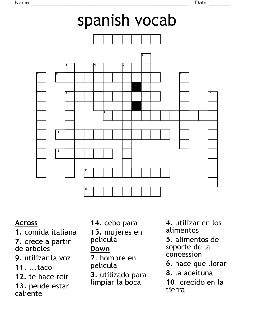 spanish vocab Crossword