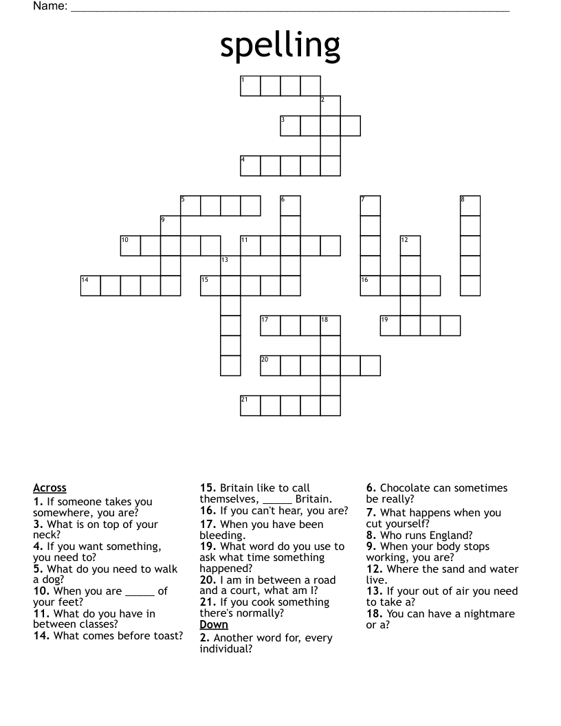 spelling  Crossword