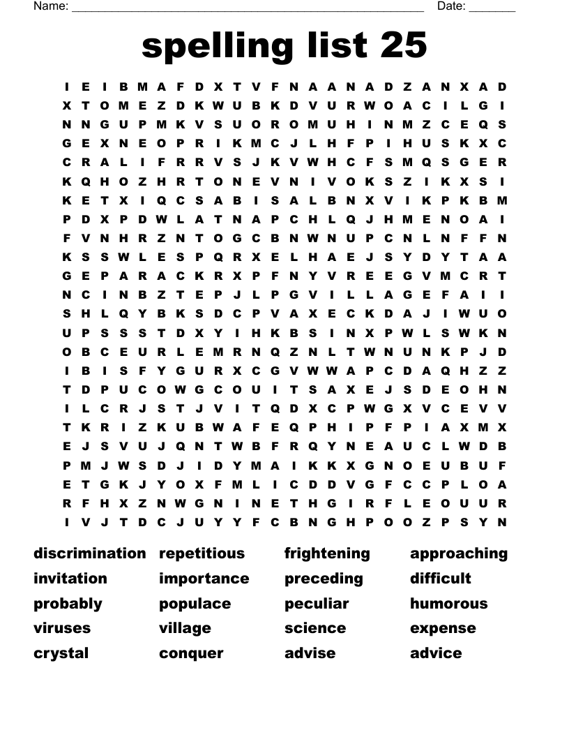 spelling list 25 Word Search