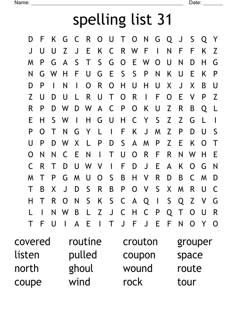 spelling list 31 Word Search