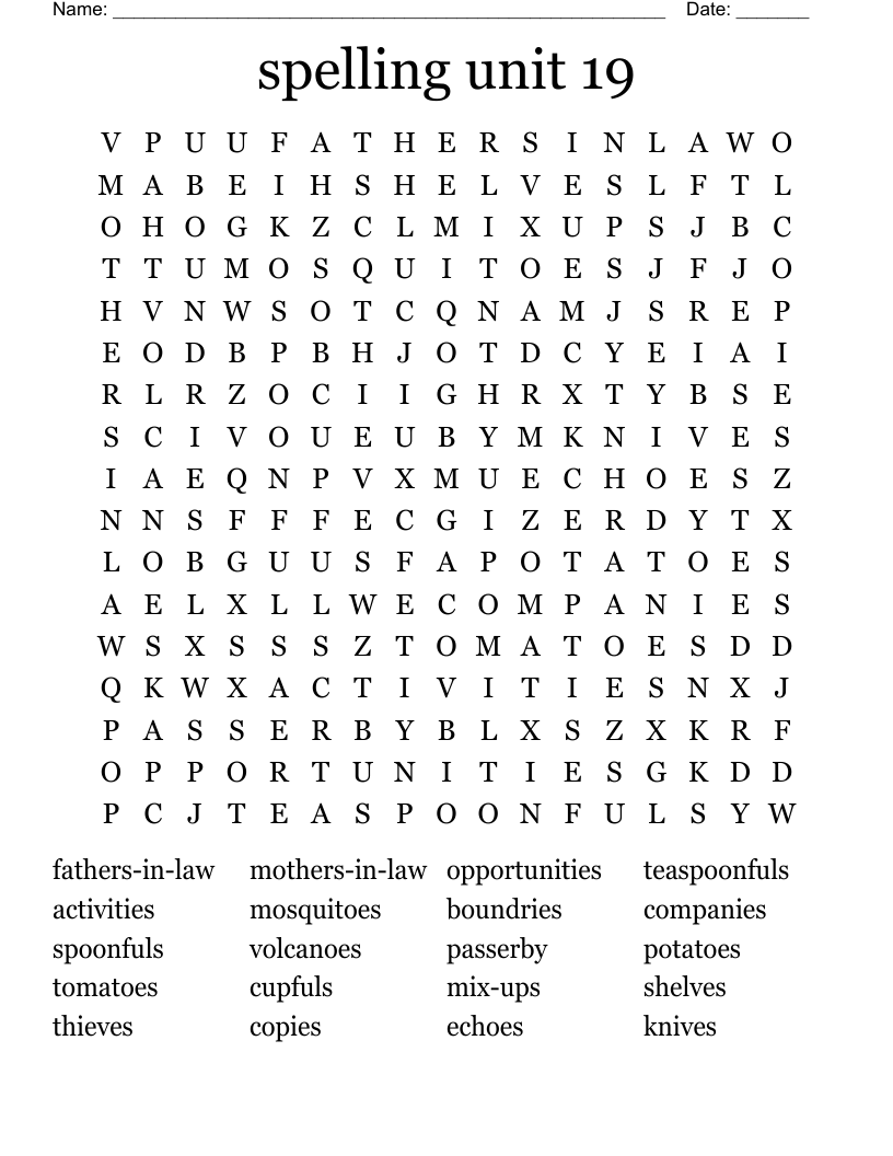 spelling unit 19 Word Search
