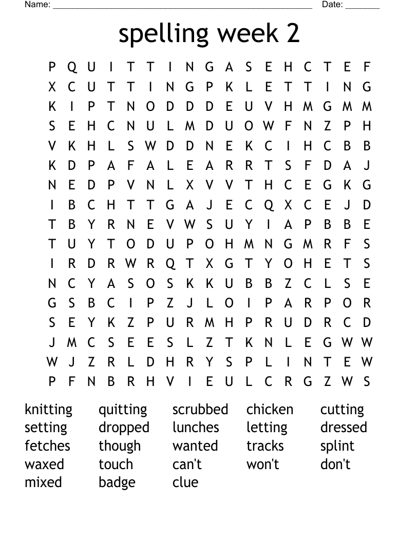 spelling week 2 Word Search