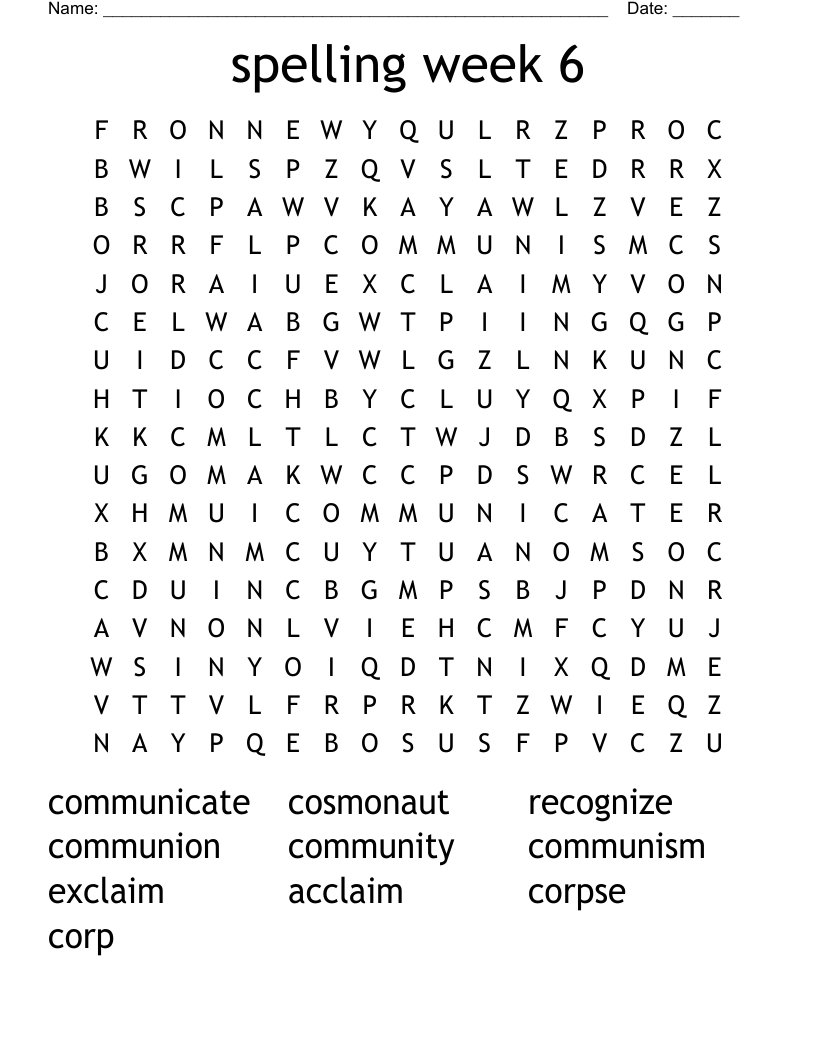 spelling week 6 Word Search
