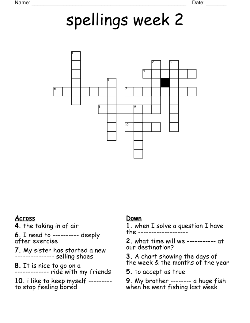 spellings week 2 Crossword WordMint