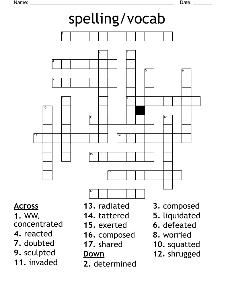 spelling/vocab Crossword