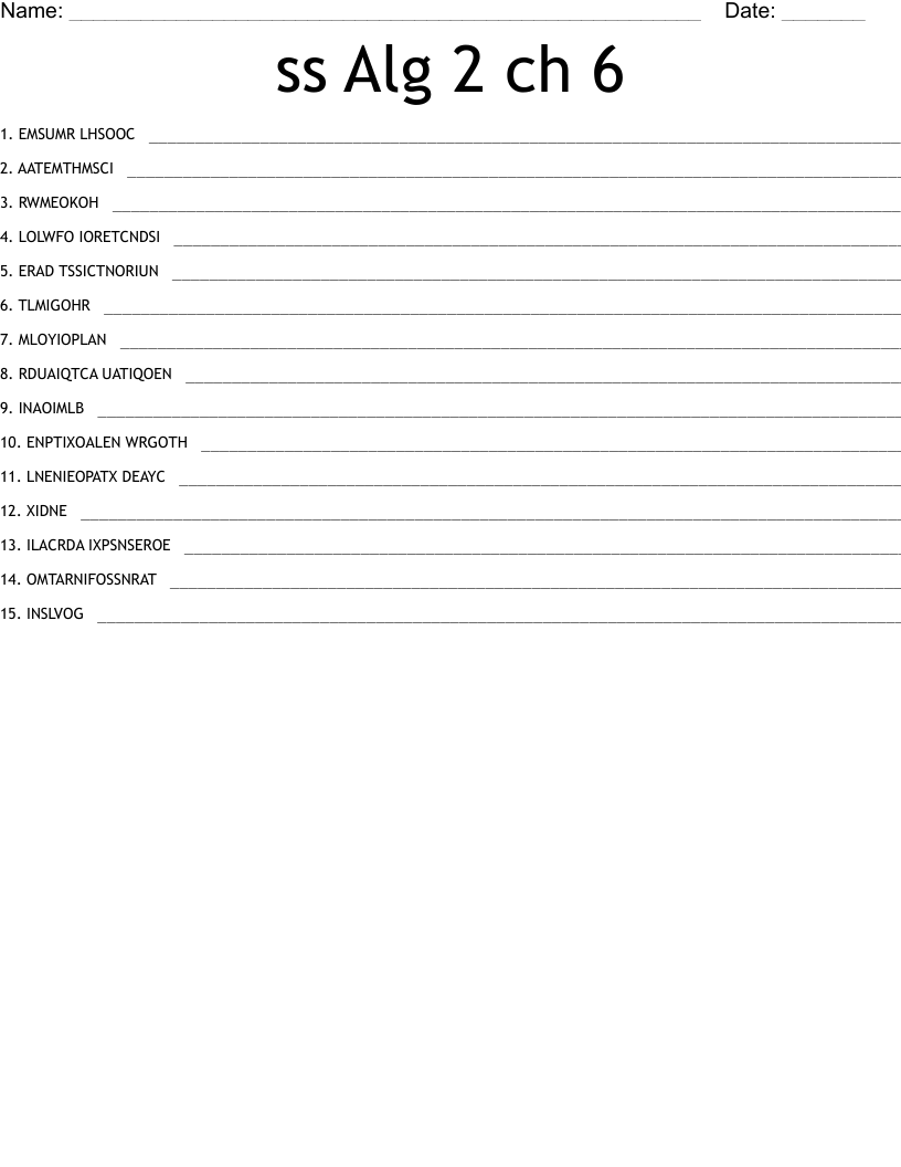 ss Alg 2 ch 6 Word Scramble