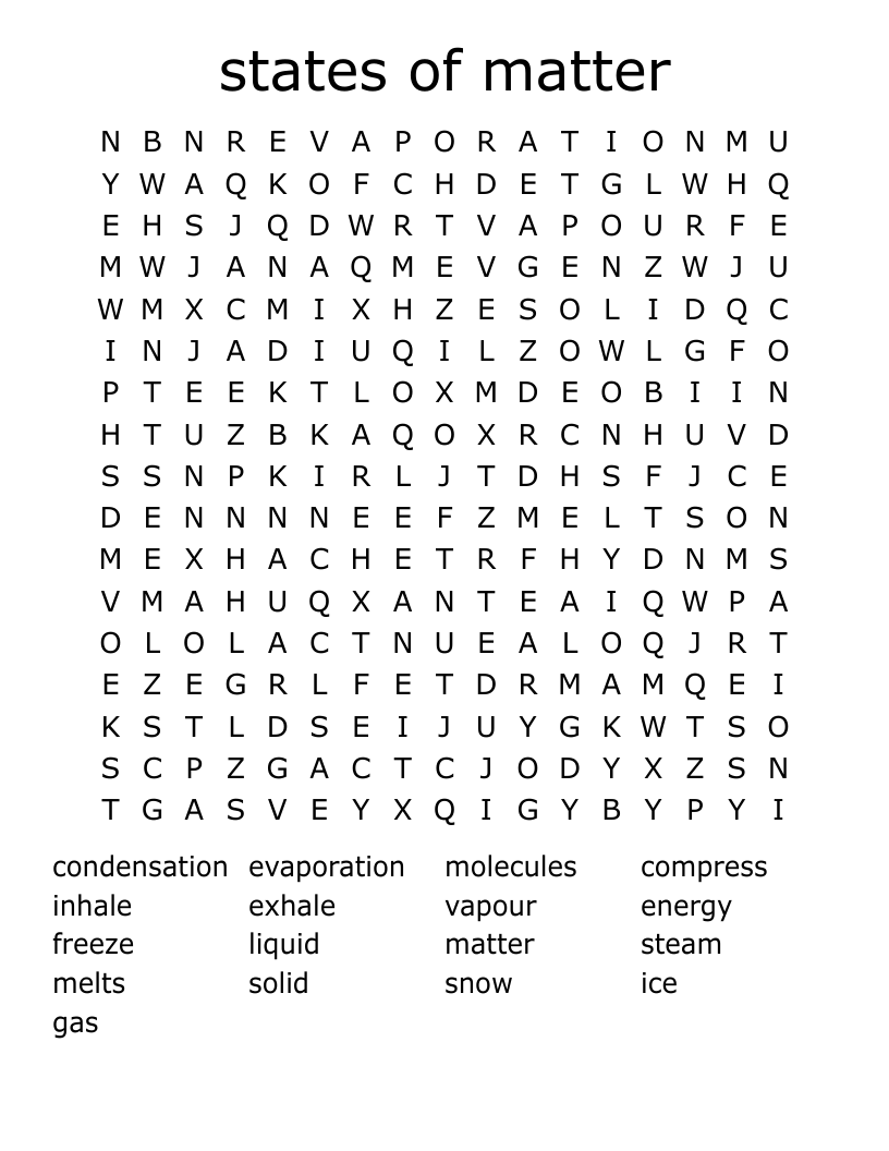 states of matter Word Search