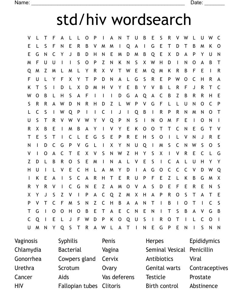 HIV/AIDS & STDs Terms Word Search - WordMint