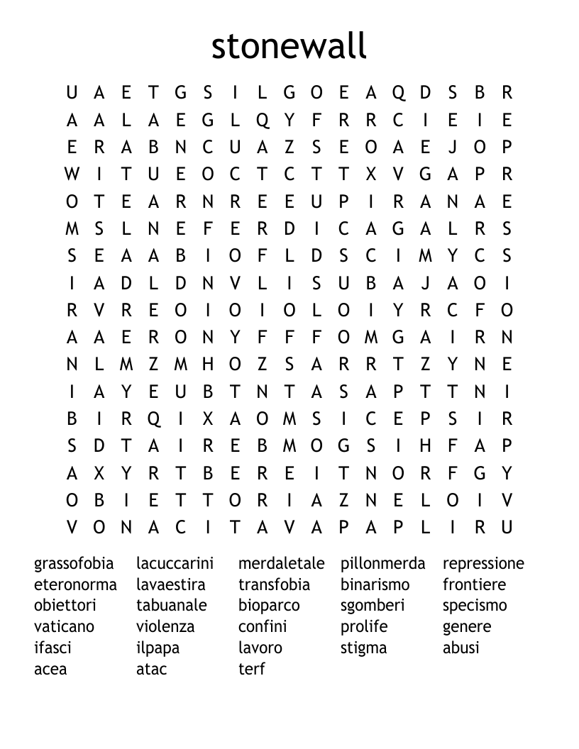stonewall Word Search
