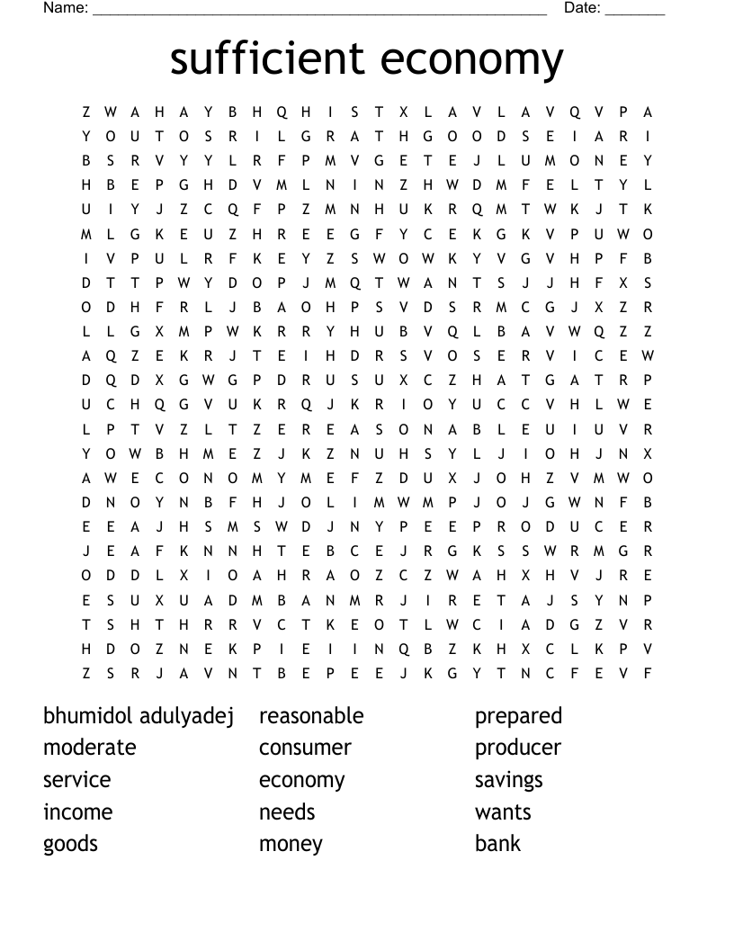 sufficient economy Word Search