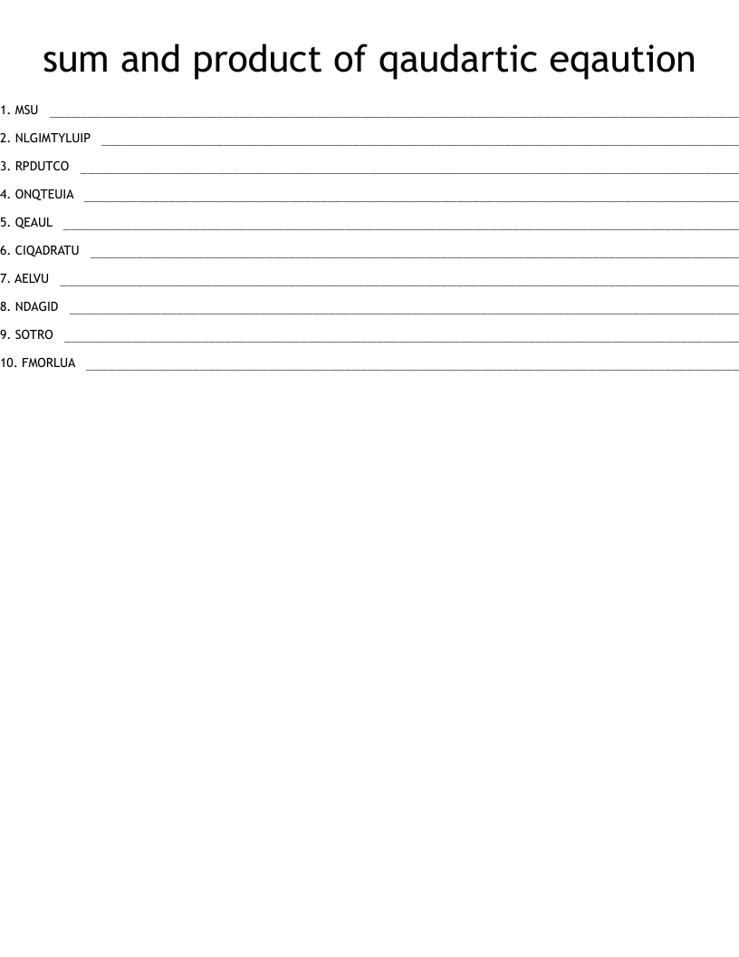 sum and product of qaudartic eqaution  Word Scramble