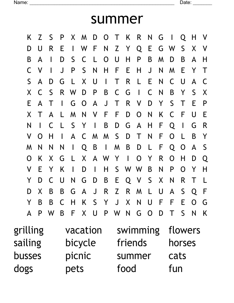summer Word Search