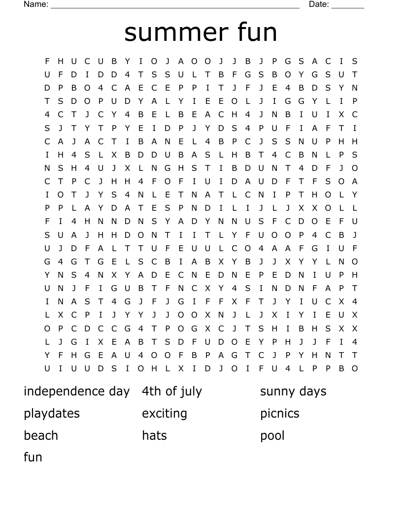 summer fun Word Search