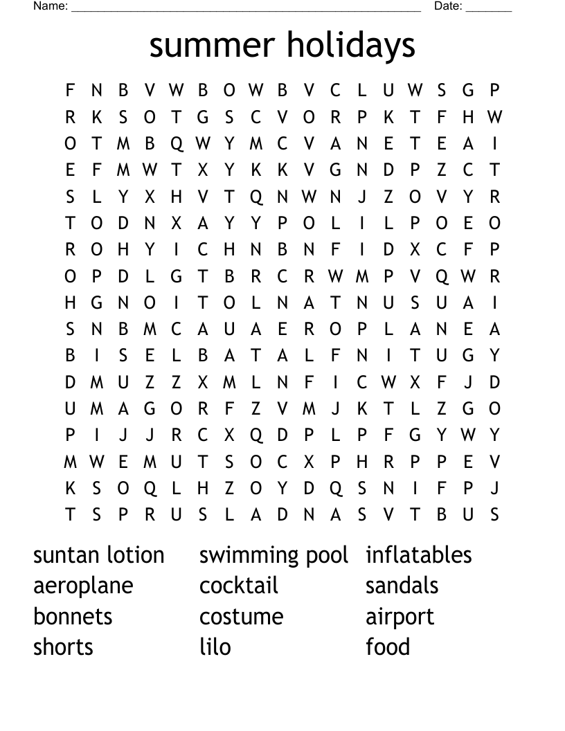 summer holidays Word Search