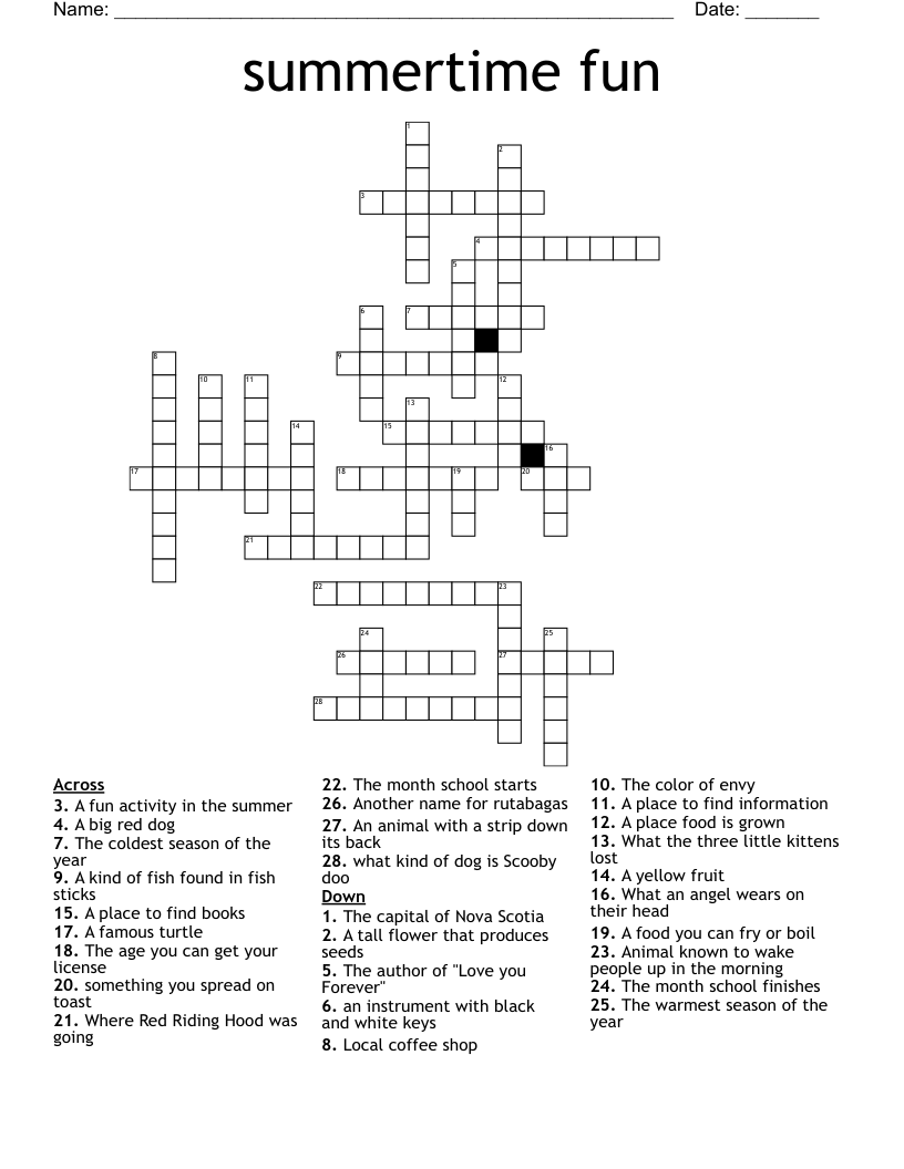 summertime fun Crossword WordMint