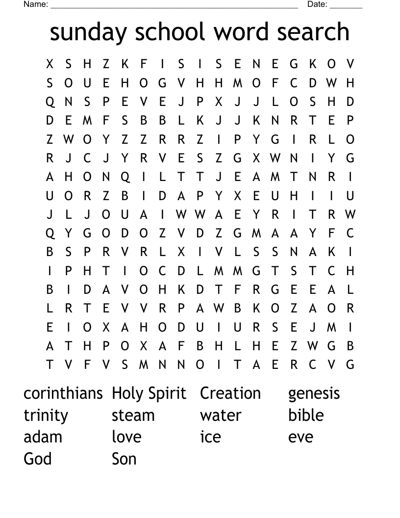 Sunday School Word Search WordMint