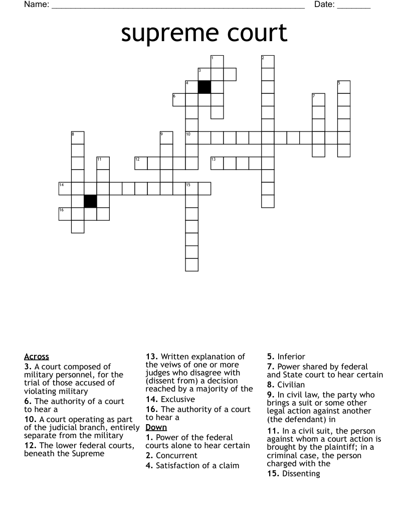 Supreme Court Crossword WordMint