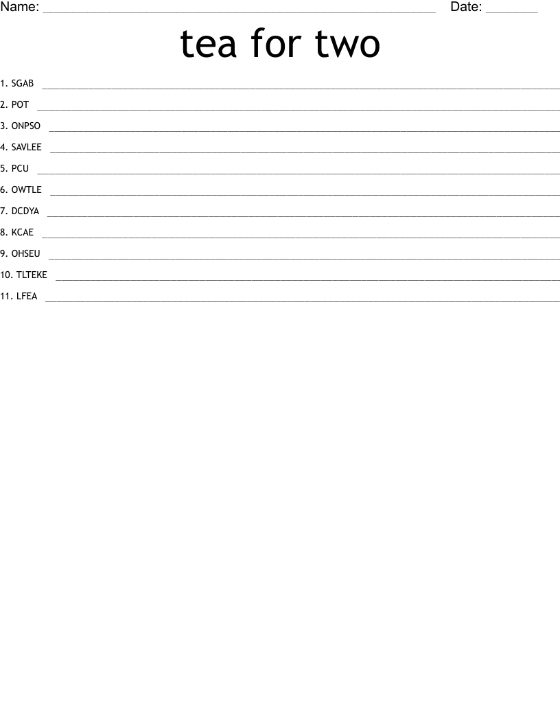 tea for two Word Scramble WordMint