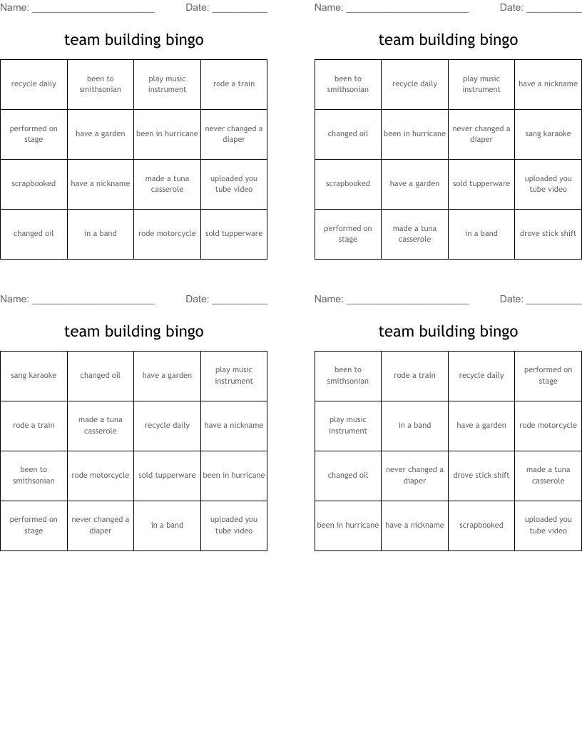 team building bingo