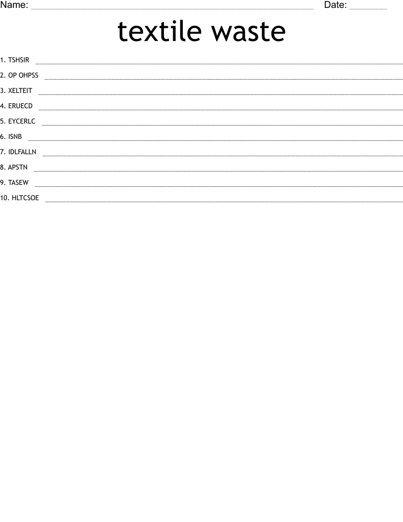 textile waste Word Scramble WordMint