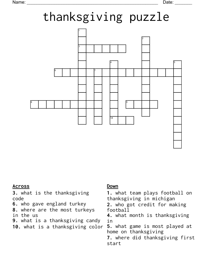 thanksgiving puzzle Crossword