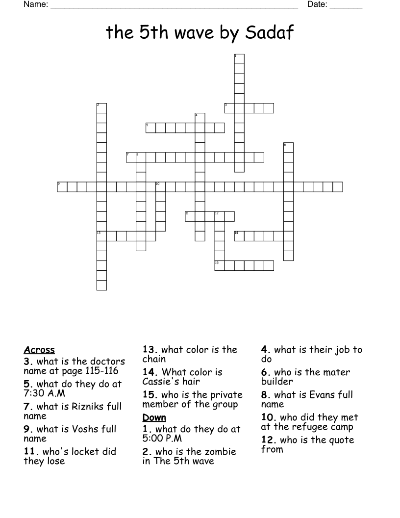 the 5th wave by Sadaf                         Crossword