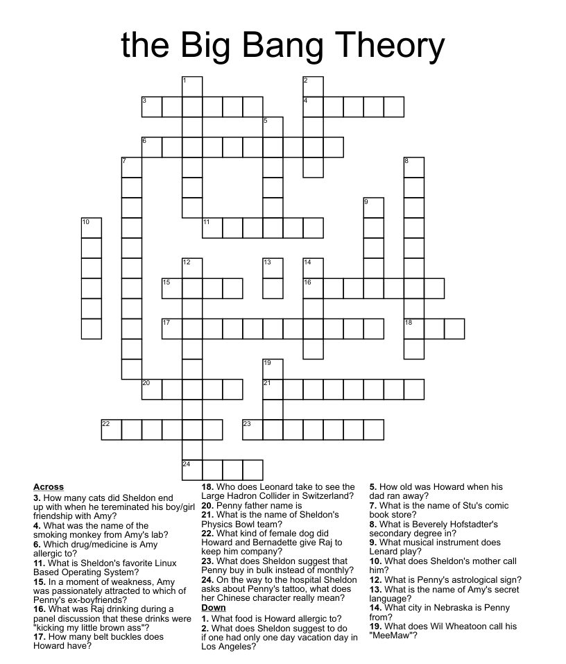 The Big Bang Theory Crossword WordMint