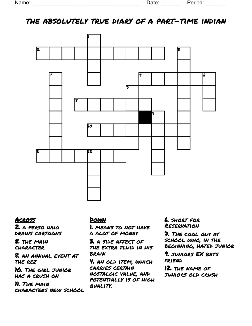 the absolutely true diary of a part-time indian Crossword - WordMint
