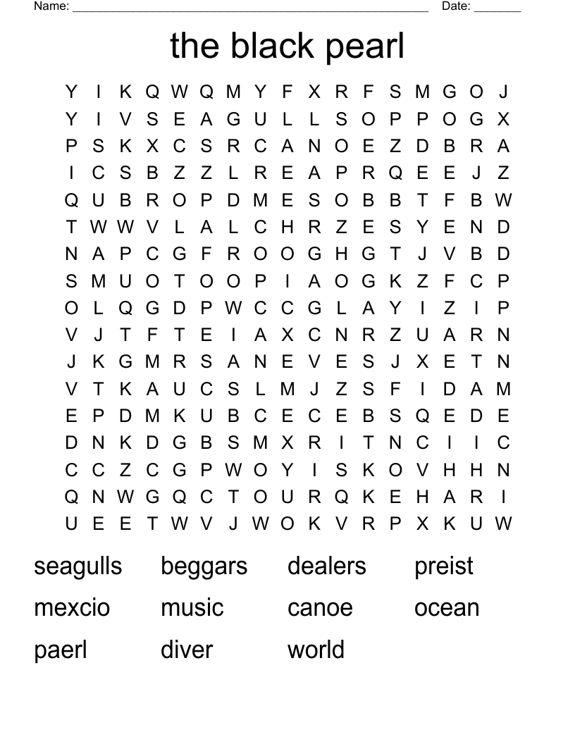 the black pearl Word Search