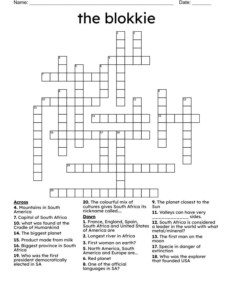 the blokkie Crossword