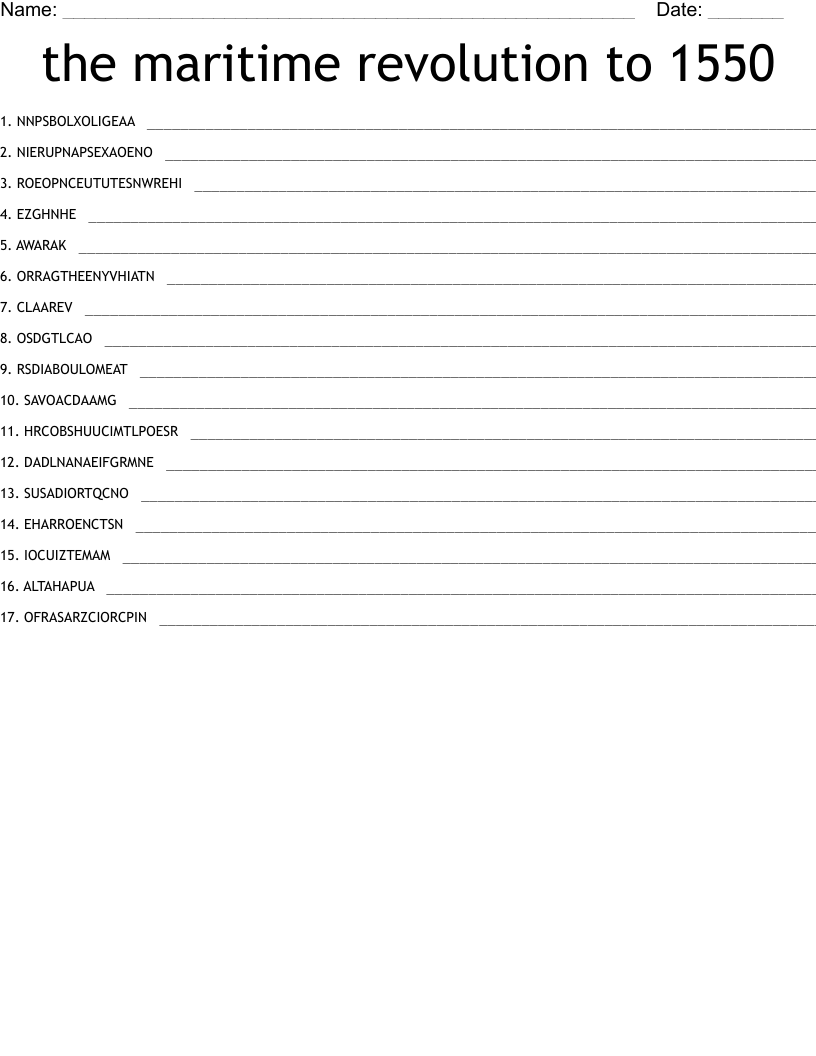 the maritime revolution to 1550 Word Scramble