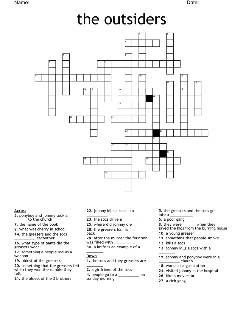 The Outsiders Crossword Puzzle Answers Digiphotomasters