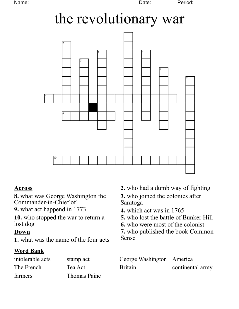 The Revolutionary War Crossword WordMint