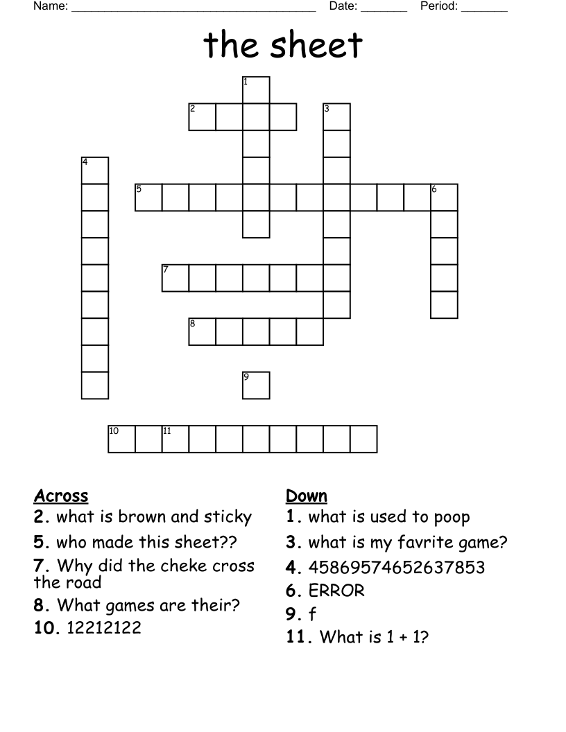 the sheet Crossword WordMint