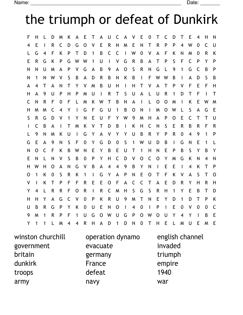 the triumph or defeat of Dunkirk Word Search