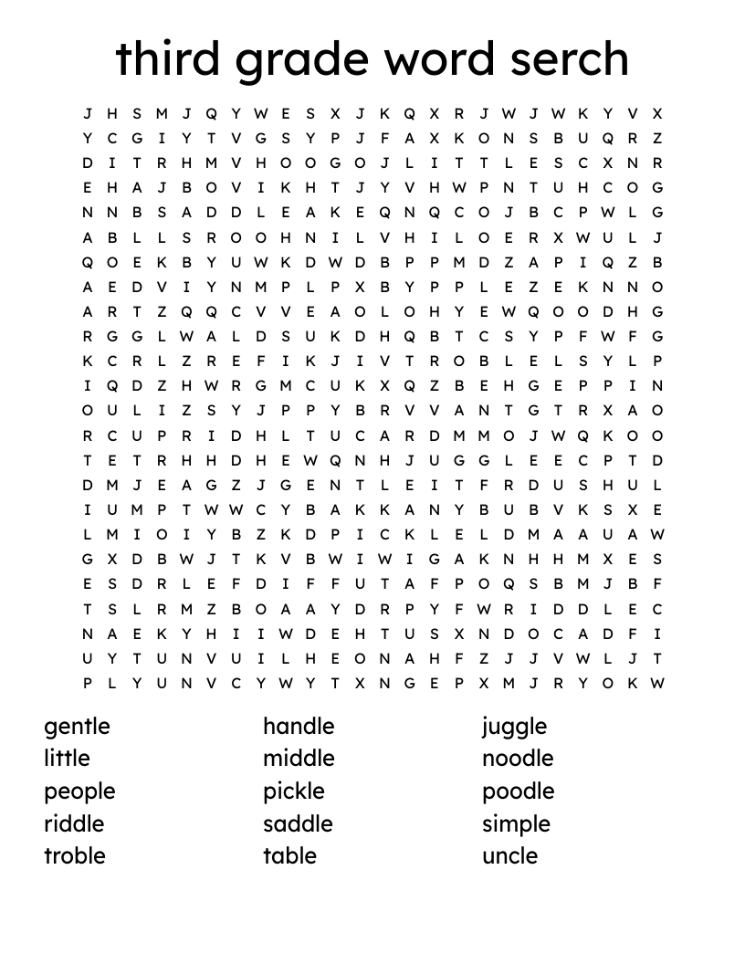 third grade word serch Word Search
